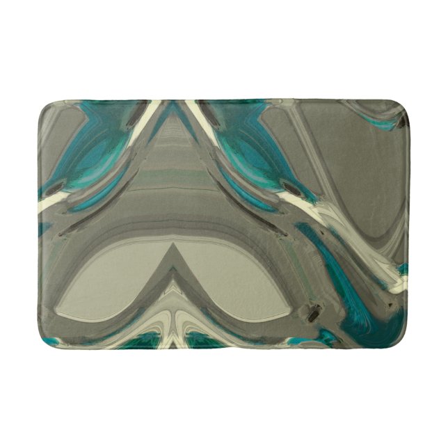 Grey and Blue Abstract Art Bath Mat (Front)