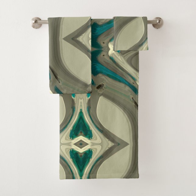 Grey and Blue Abstract Art Bath Towel Set (Insitu)