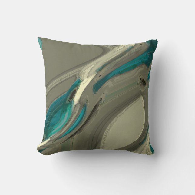 Grey and Blue Abstract Art Throw Pillow (Front)