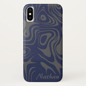 Grey And Blue Abstract Swirly Pattern Personalised Iphone X Case by LouiseBDesigns at Zazzle