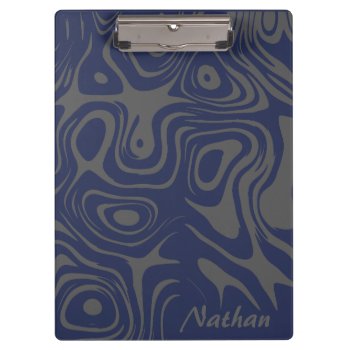 Grey And Blue Abstract Swirly Pattern Personalised Clipboard by LouiseBDesigns at Zazzle