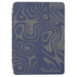 Grey and Blue Abstract Swirly Pattern Personalised iPad Air Cover