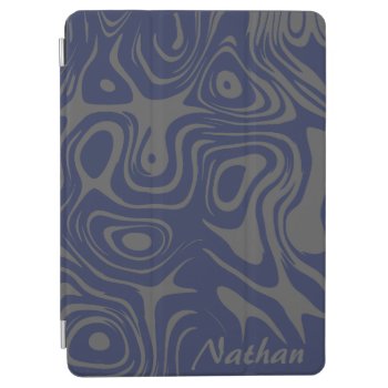 Grey And Blue Abstract Swirly Pattern Personalised Ipad Air Cover by LouiseBDesigns at Zazzle