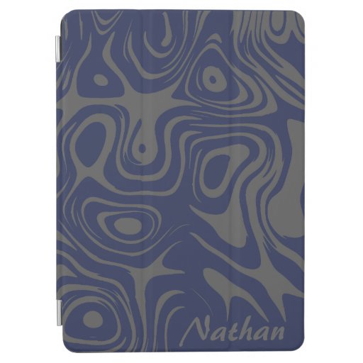 Grey and Blue Abstract Swirly Pattern Personalised iPad Air Cover