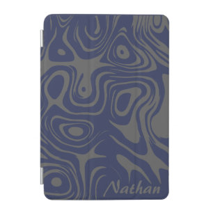 Grey and Blue Abstract Swirly Pattern Personalised iPad Mini Cover