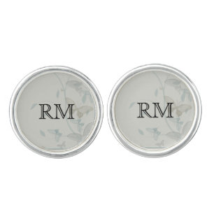 Grey and Blue Butterfly Meadow Wedding Cuff Links