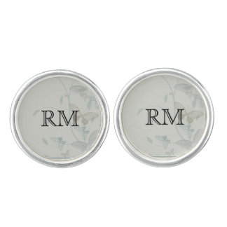 Grey and Blue Butterfly Meadow Wedding Cuff Links