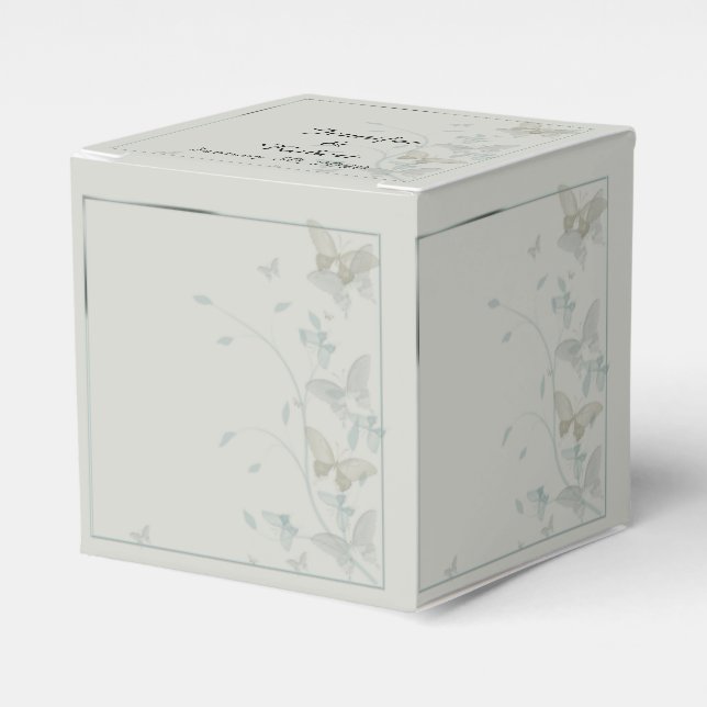 Grey and Blue Butterfly Meadow Wedding Favor Box (Front Side)