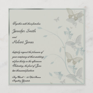 Grey and Blue Butterfly Meadow Wedding Invitation