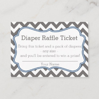 Grey and Blue Chevron Diaper Raffle Ticket Enclosure Card