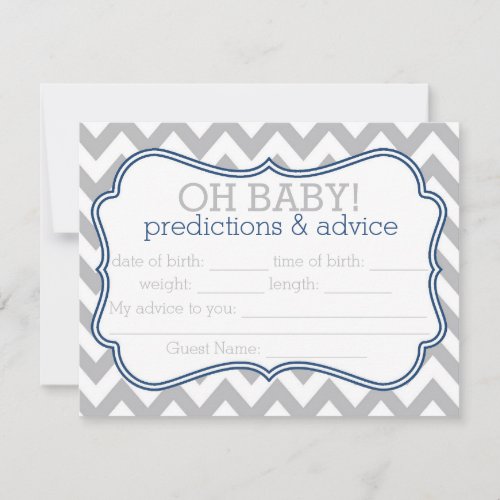 Grey and Blue Chevron Predictions &amp; Advice Card Invitations
