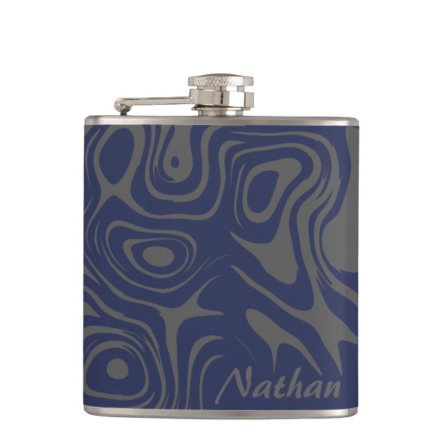 Grey and Blue Cool Abstract Pattern Personalised Flask (Front)