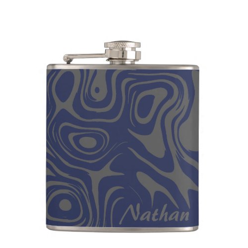 Grey and Blue Cool Abstract Pattern Personalised Flask