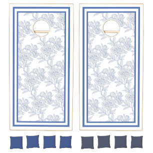 Grey and Blue Floral Cornhole Set