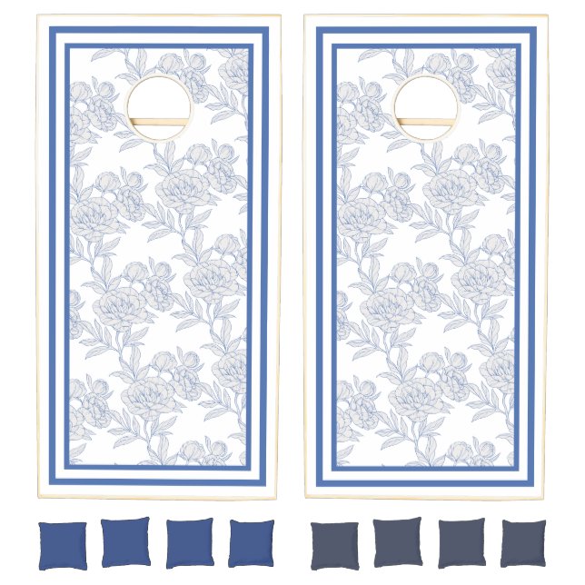 Grey and Blue Floral Cornhole Set (Set)