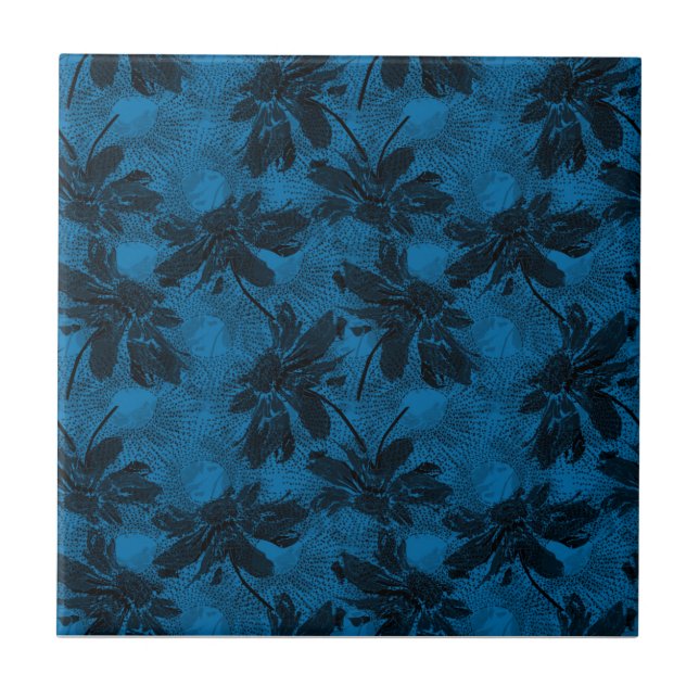 Grey and blue floral pattern. ceramic tile (Front)