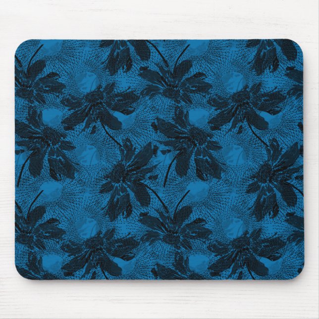 Grey and blue floral pattern. mouse pad (Front)