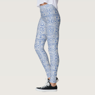 Grey and blue openwork lace pattern vintage leggings
