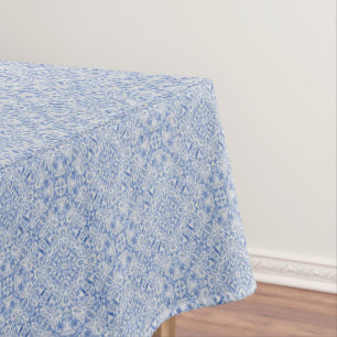 Grey and blue openwork lace pattern vintage tablecloth