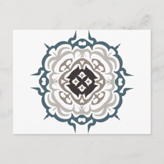 Grey and Blue Ornate Flourish Damask Pattern Postcard