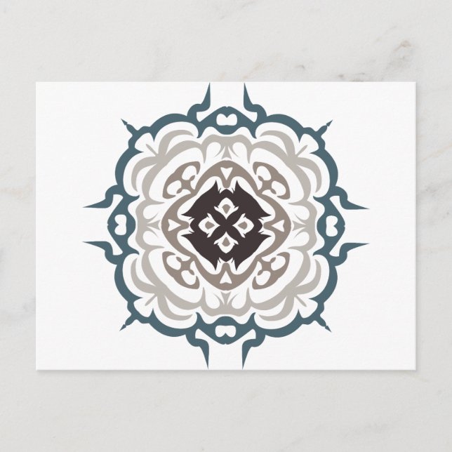 Grey and Blue Ornate Flourish Damask Pattern Postcard (Front)