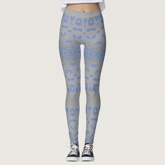 Grey And Blue Patterned Ladies Leggings (Front)