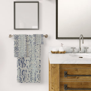Grey and Blue Snake Skin Animal Print Bath Towel Set
