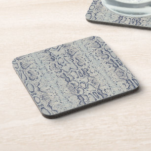 Grey and Blue Snake Skin Animal Print Beverage Coaster
