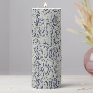 Grey and Blue Snake Skin Animal Print Pillar Candle