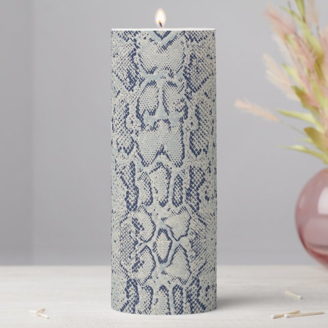 Grey and Blue Snake Skin Animal Print Pillar Candle (In Situ)
