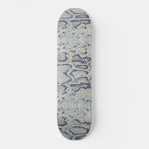 Grey and Blue Snake Skin Animal Print Skateboard
