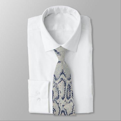 Grey and Blue Snake Skin Print Neck Tie