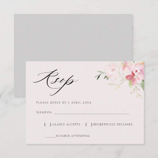 grey and blush floral gold RSVP card (Front/Back)