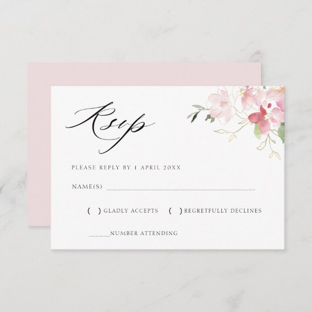 grey and blush pink floral RSVP card (Front/Back)