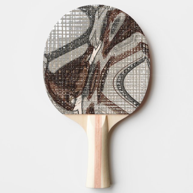 Grey and Brown Abstract Art Ping-Pong Paddle (Front)