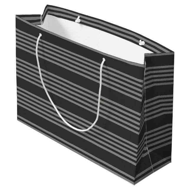 Grey and charcoal five stripes pattern large gift bag (Back Angled)