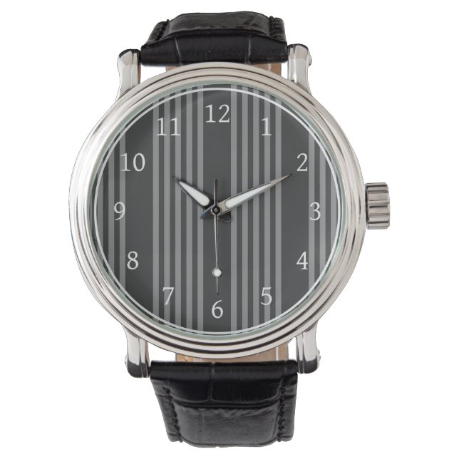Grey and charcoal five stripes pattern watch (Front)