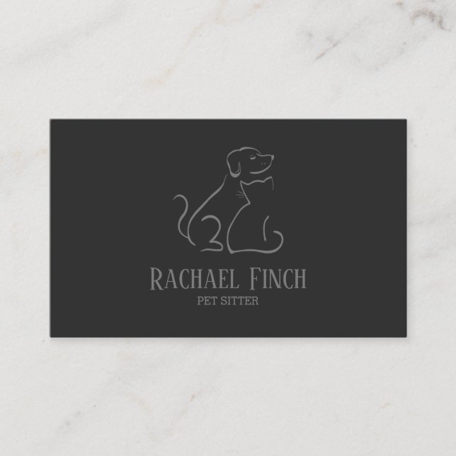 Grey And Charcoal Modern Minimalist Pet Logo Business Card (Front)