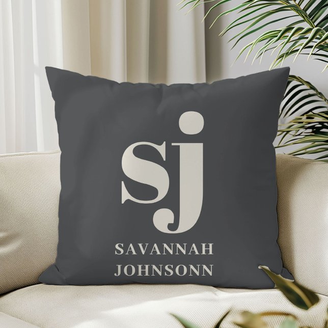 Grey and cream monogram initials  throw pillow (Creator Uploaded)