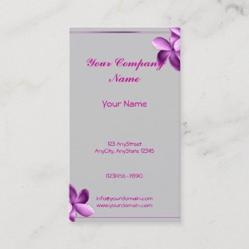 Grey And Eggplant Plumeria Business Card by BeSeenBranding at Zazzle