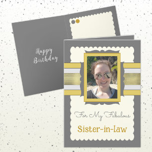 Grey and gold add photo sister in law birthday card