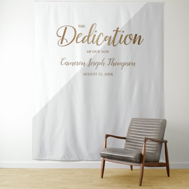 Grey and Gold baby boy modern Dedication backdrop (In Situ)