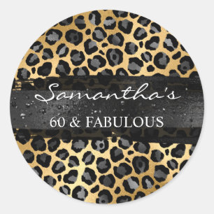 Grey and Gold Foil Leopard 60 & Fabulous Classic Round Sticker