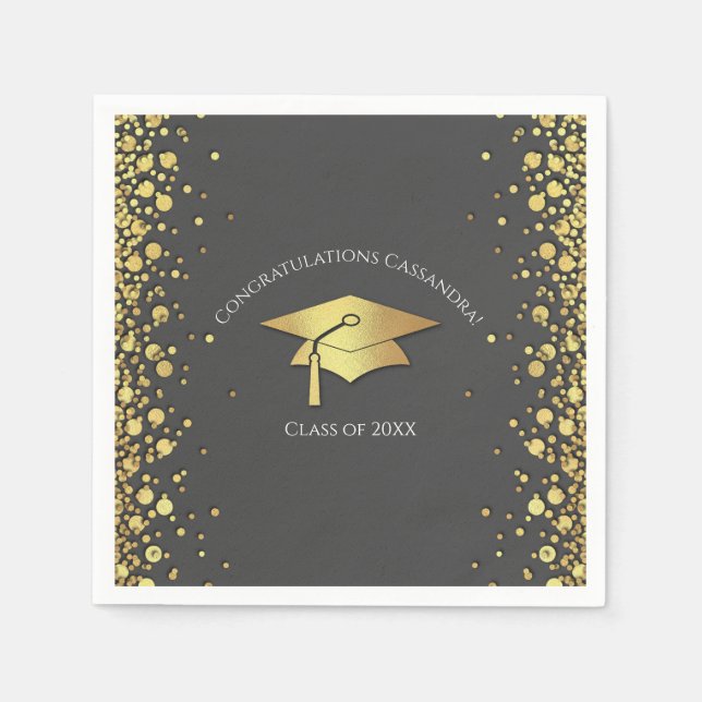 Grey and Gold Graduation Napkins (Front)