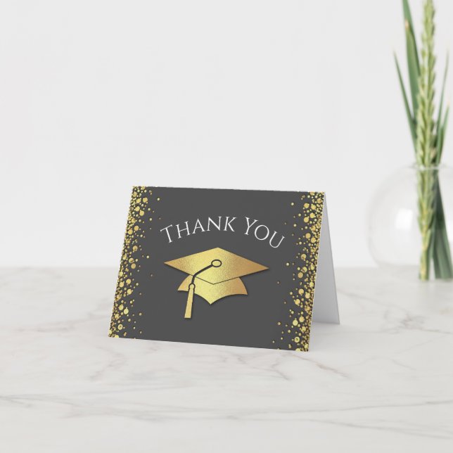 Grey and Gold Graduation Thank You Card (Front)