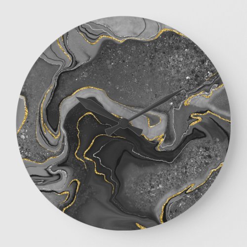 Grey and gold marbling design large clock