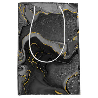 Grey and gold marbling design medium gift bag