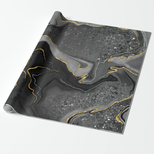 Grey and gold marbling design wrapping paper