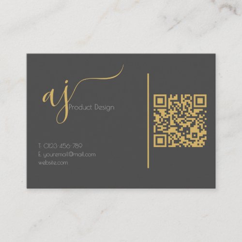 Grey and gold monogram QR code business card