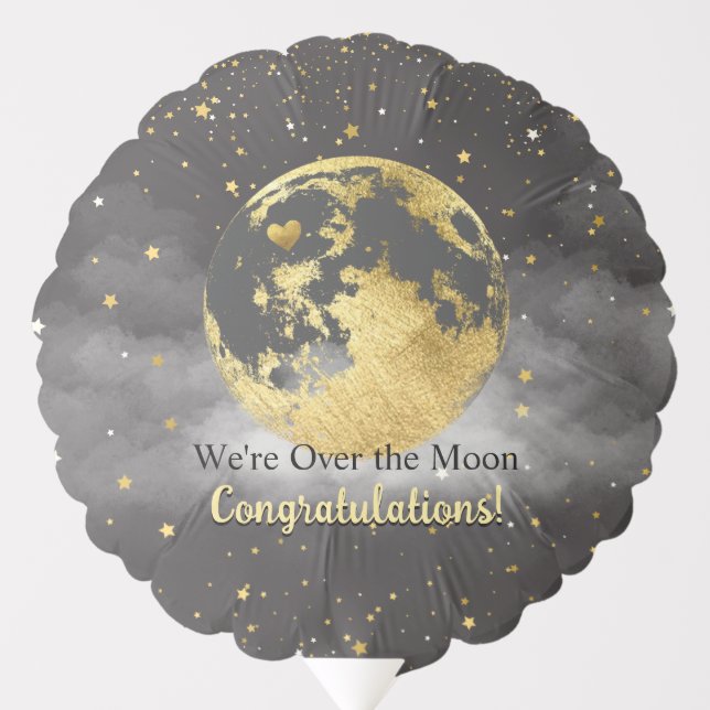 Grey and Gold Over the Moon Congratulations Balloon (Front)
